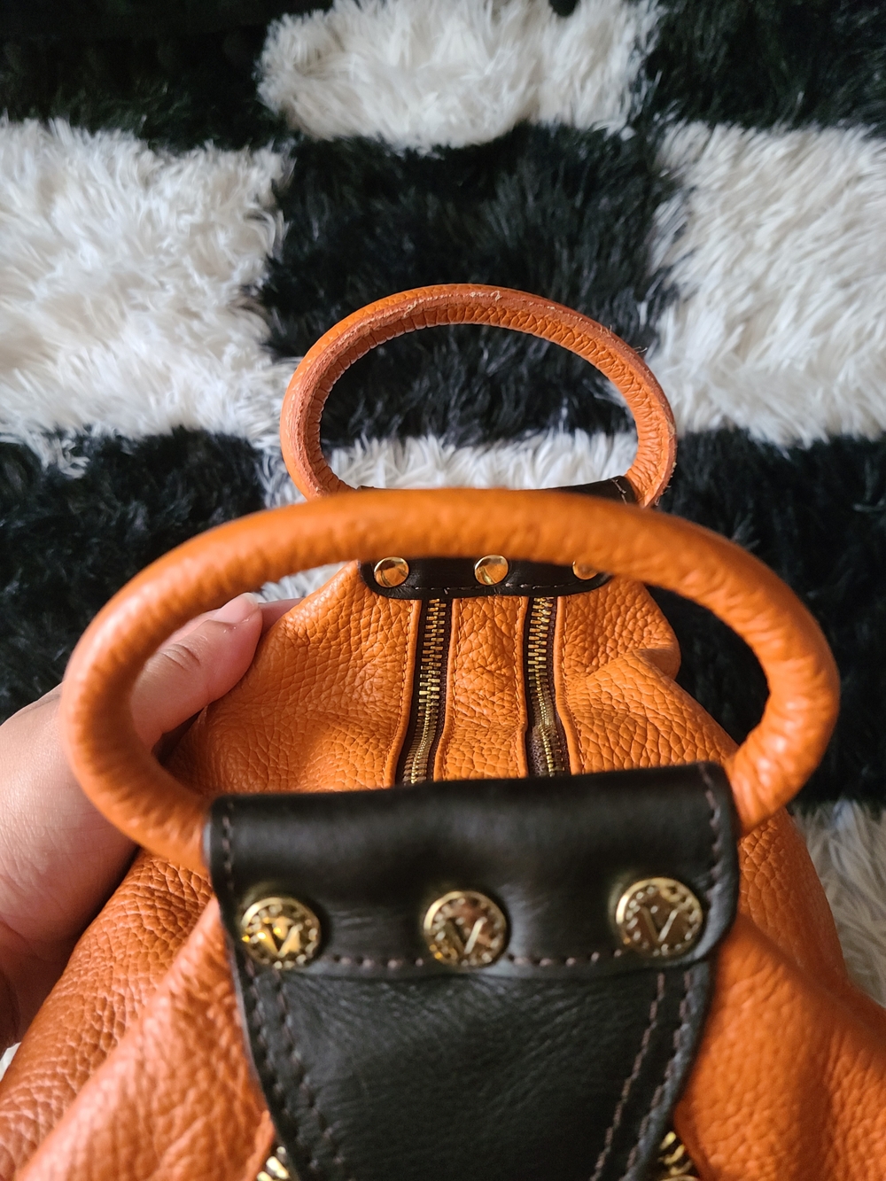 Valentina Italian Leather Orange & Brown Purse - Picture 4 of 8